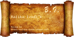 Balika Izsák névjegykártya